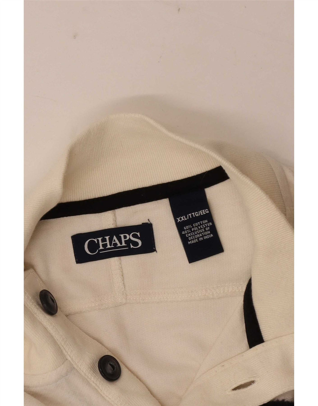 Chaps Herre Button Neck Sweatshirt Jumper 2XL Hvid Colourblock Bomuld