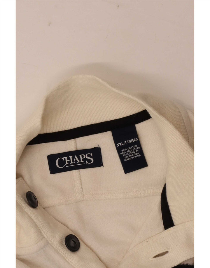 Chaps Herre Button Neck Sweatshirt Jumper 2XL Hvid Colourblock Bomuld