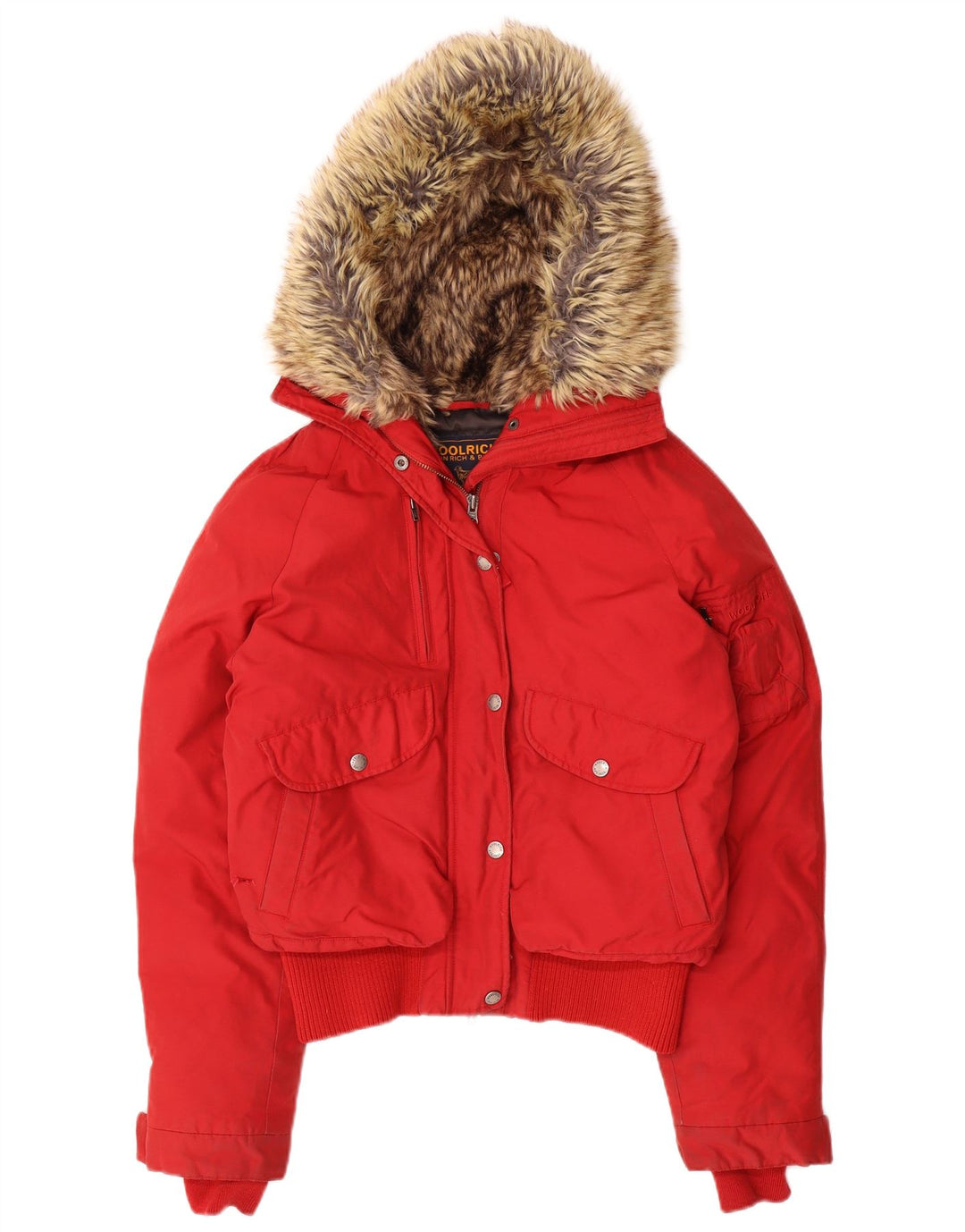 Woolrich Polstret hættejakke til kvinder UK 14 Medium Rød Nylon