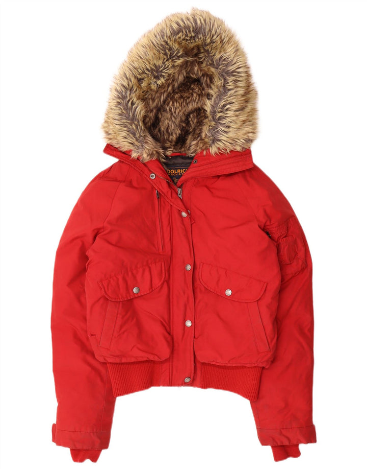 Woolrich Polstret hættejakke til kvinder UK 14 Medium Rød Nylon
