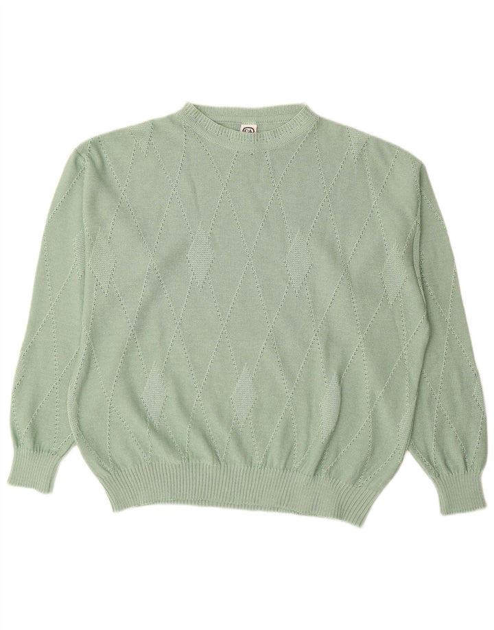 C&A Dame sweater med rund hals EU 44/46 XL Grøn Argyle/Diamant