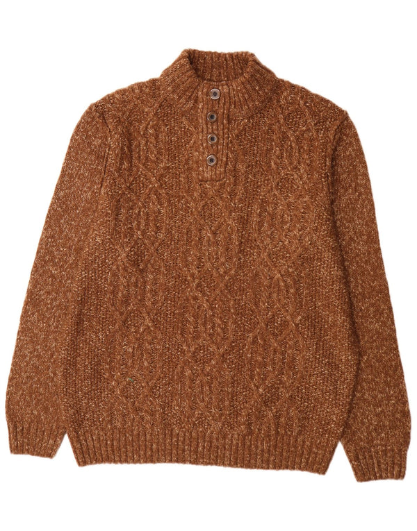 C&A Herre Button Neck Sweater XL Brun Flecked Acryl