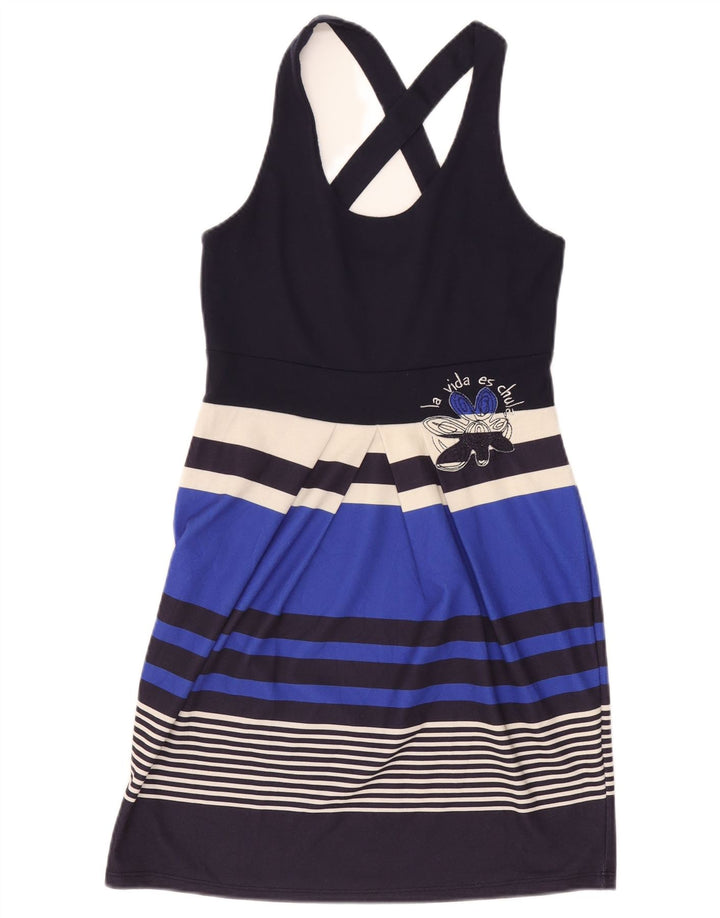 Desigual Kvinders Grafisk Solkjole UK 12 Mellem marineblå stribet polyester