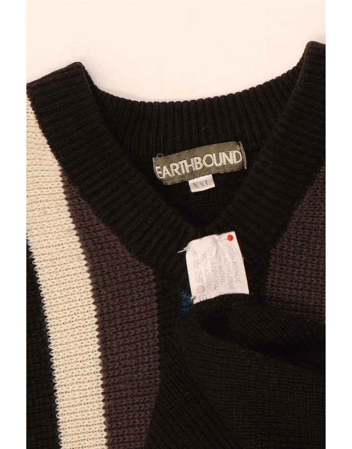 Earthbound Herre V-hals sweater 2XL Sort Colourblock