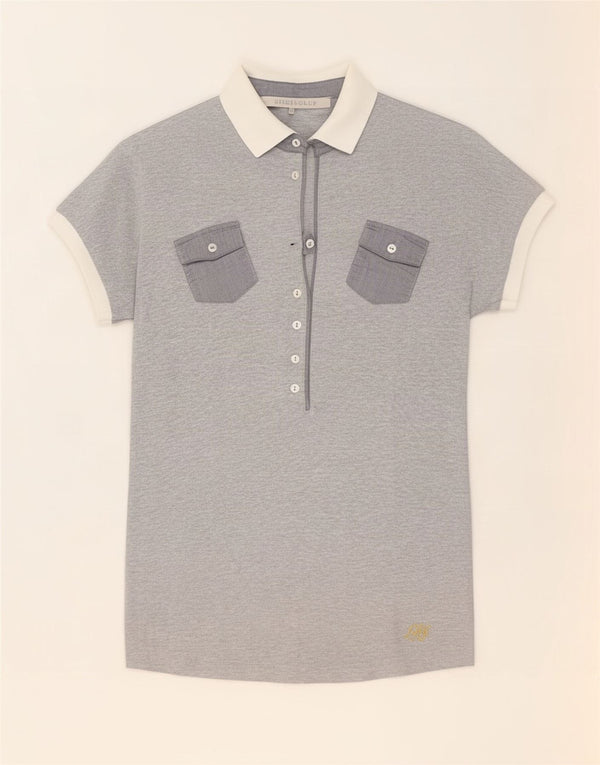 i Blues Dame Polo Shirt UK 12 Medium Grey Colourblock