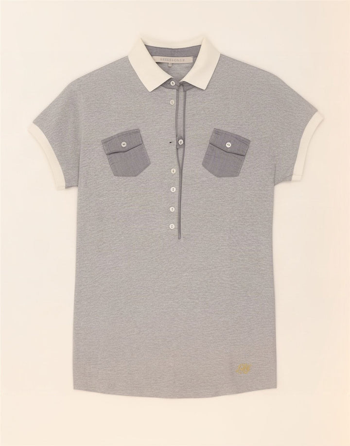 i Blues Dame Polo Shirt UK 12 Medium Grey Colourblock