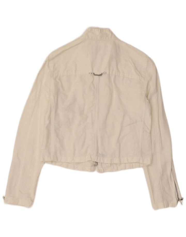 Armani Jeans Dame Bomber Jacket UK 8 Small White Bomuld