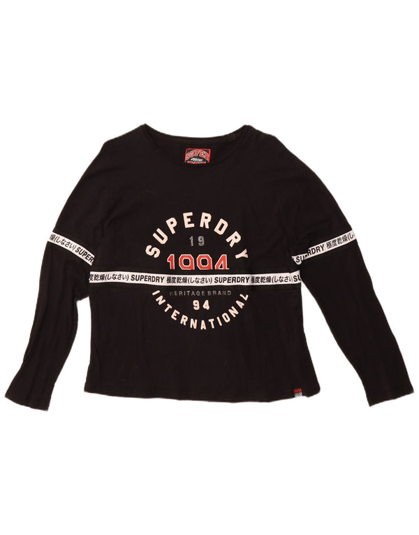Superdry Dame Grafisk Top Langærmet UK 10 Small Black Bomuld