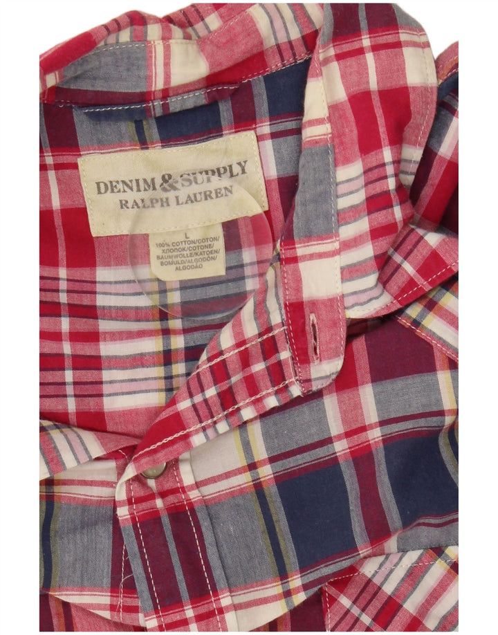 RALPH LAUREN Mens Short Sleeve Shirt Large Red Check Cotton