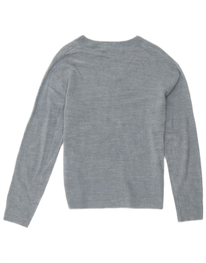 Marks & Spencer Dame V-hals sweater UK 12 Medium Blue Acryl