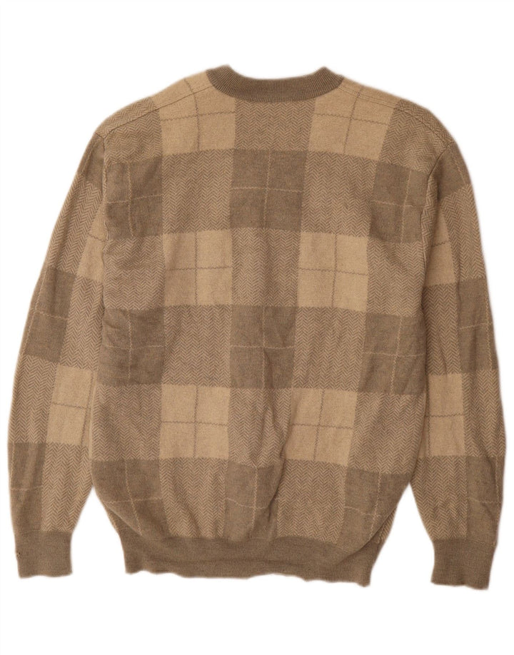 VALENTINO Herre V-hals sweater XL Grå Patchwork Uld