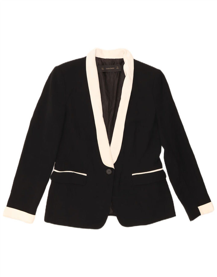 Zara Dame 1 Knap Blazer Jacket UK 10 Small Black Colourblock Polyester