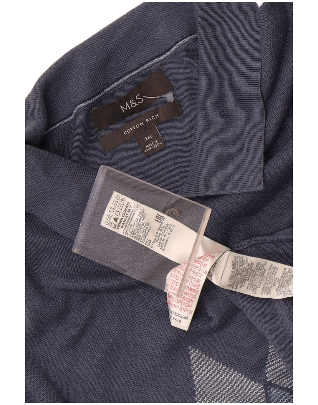 Marks & Spencer Herre Polo Neck Jumper Sweater 2XL Blå Argyle/Diamond