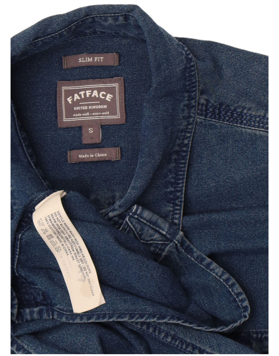 Fat Face Herre Slim Fit Denim Shirt Lille Blå Bomuld
