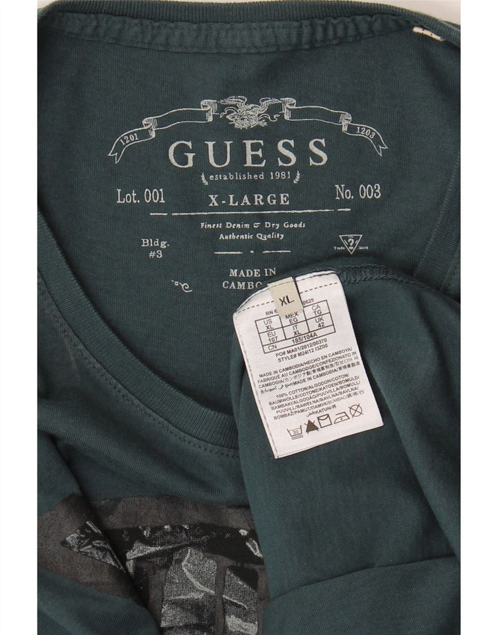 GUESS Mens Graphic Top Long Sleeve XL Green Cotton