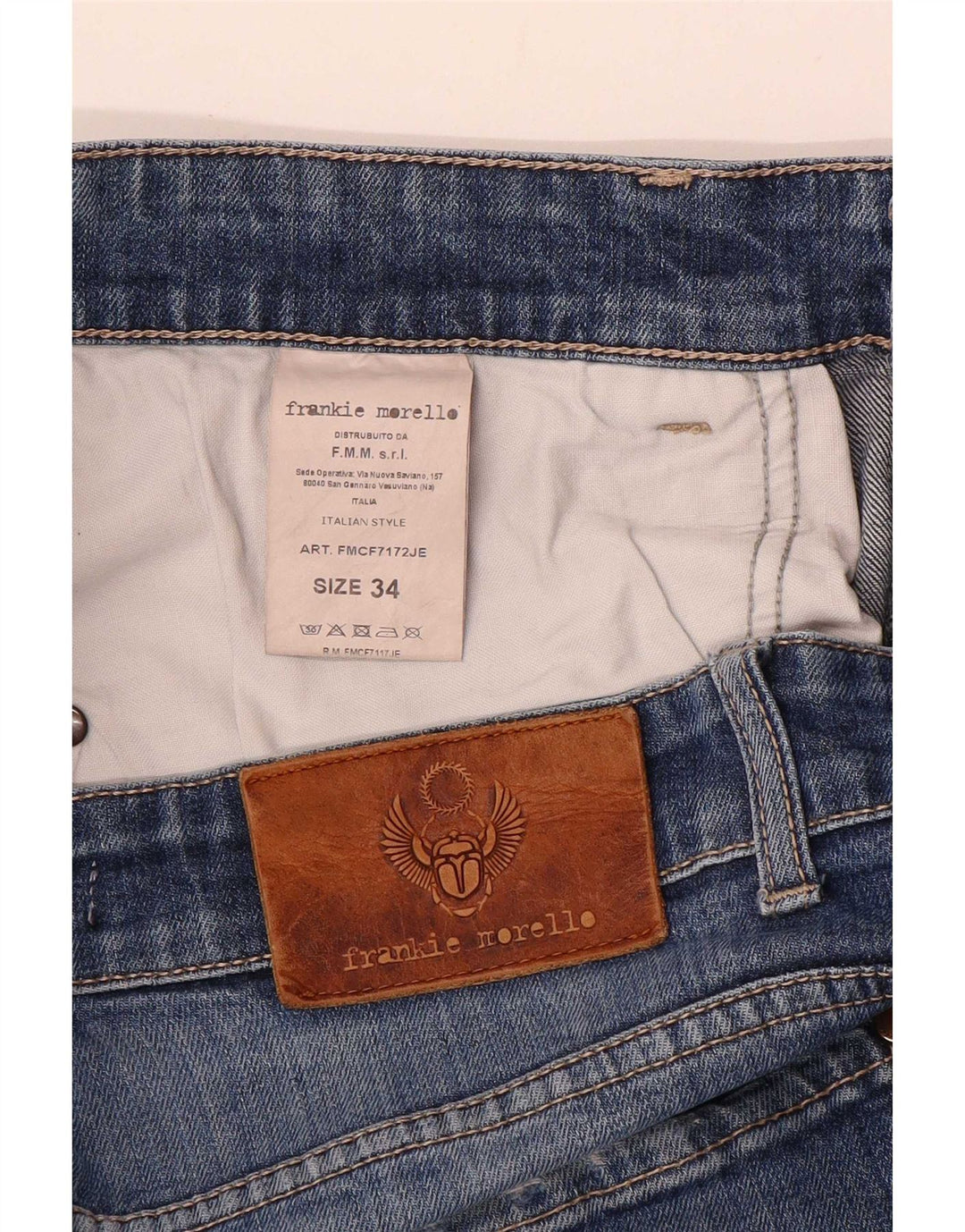 Frankie Morello Herre Distressed Slim Jeans W34 L29 Blå Bomuld