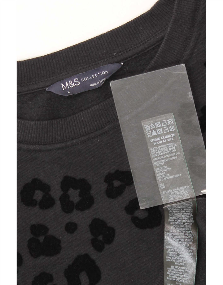 Marks & Spencer Dame Sweatshirt Jumper UK 14 Medium Black Animal Print