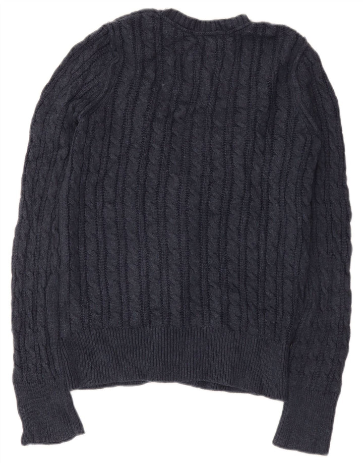 Eddie Bauer Dame Cardigan Sweater UK 12 Medium Navy Blue Bomuld