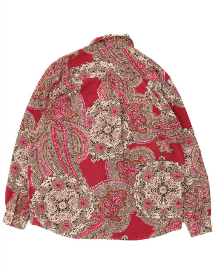 Vintage Dame Oversized Skjorte Bluse UK 10 Small Red Paisley Polyester