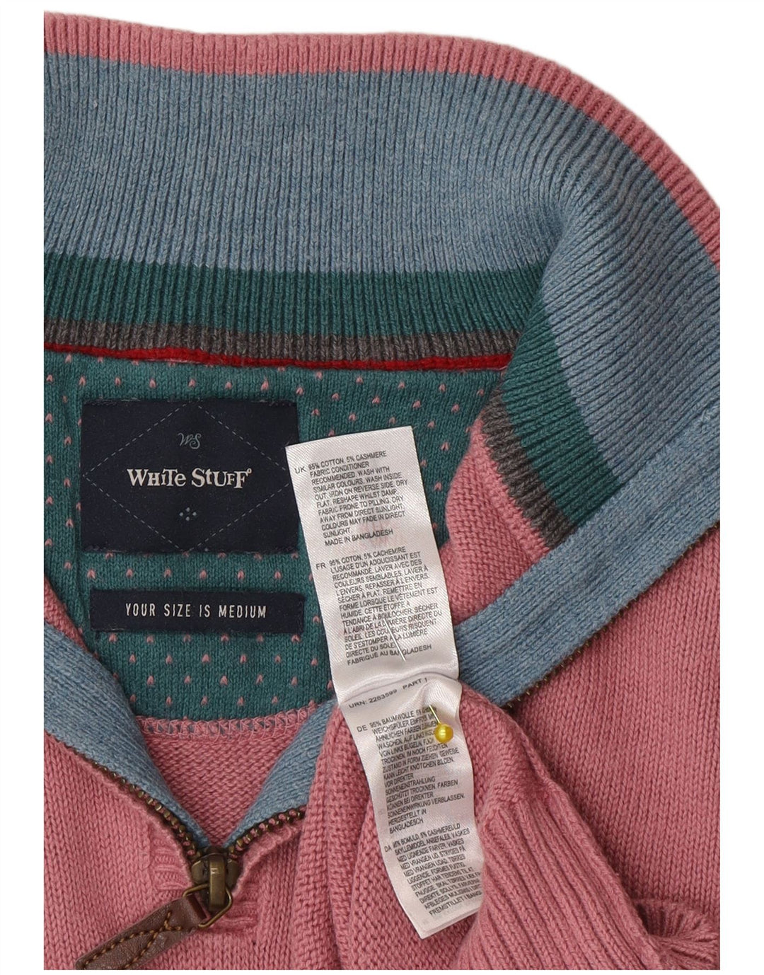 White Stuff Herre Zip Neck Jumper Sweater Medium Pink Bomuld