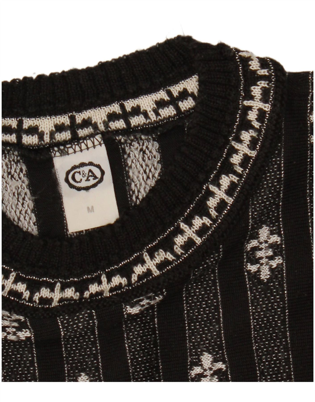 C & A Dame Oversized Crew Neck Jumper Sweater UK 14 Medium Sort Stribet