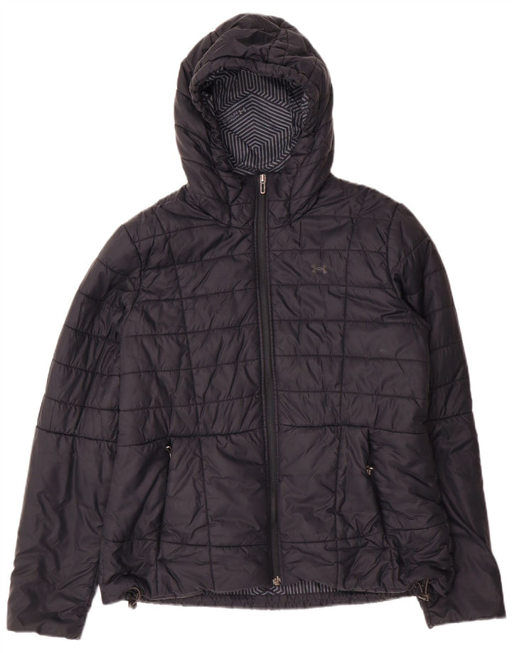 Under Armour Dame Cold Gear Hætte polstret jakke UK 16 Stor sort nylon