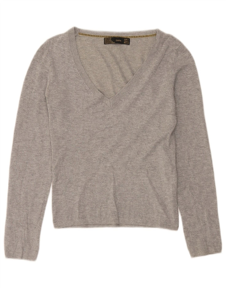 Zara Womens Crop V-hals sweater UK 8 Small Grey