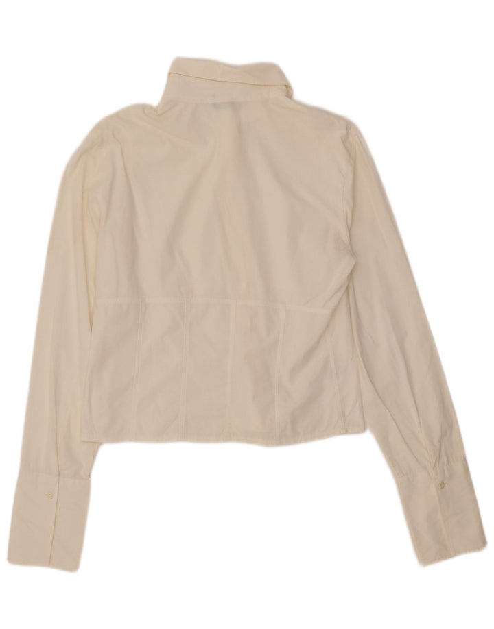 BENETTON Dame Crop Shirt Bluse UK 14 Stor hvid bomuld