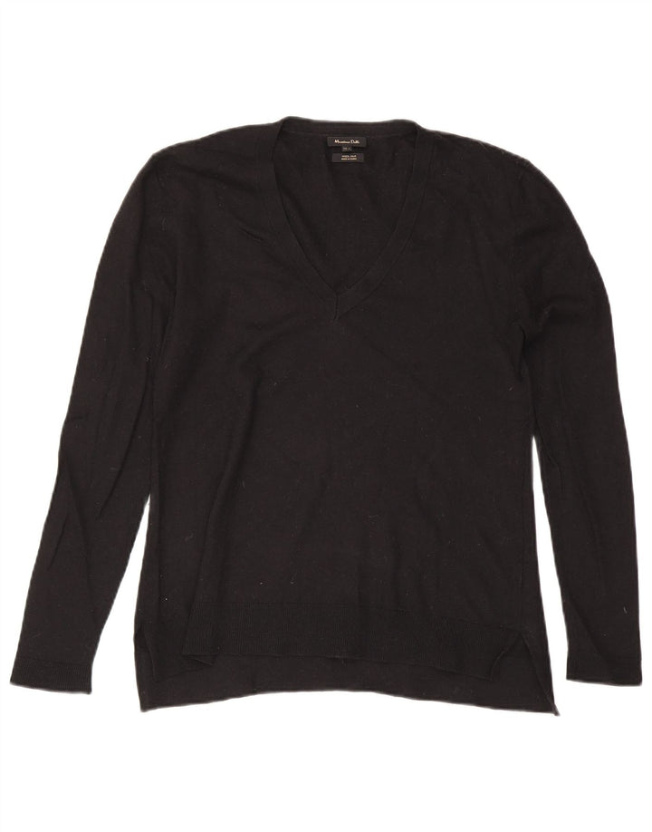 Massimo Dutti Dame V-hals sweater UK 14 Stor Sort Uld
