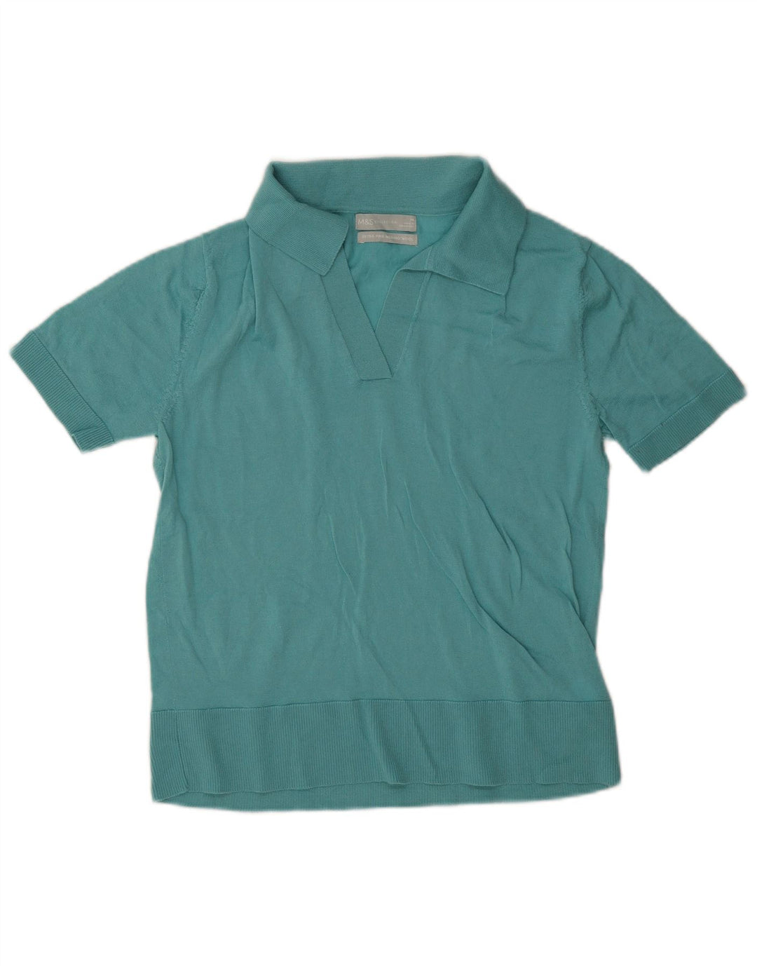 Marks & Spencer Dame Polo Shirt UK 12 Medium Blue Merino Wool