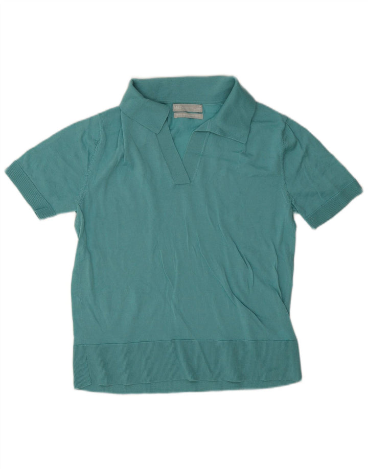 Marks & Spencer Dame Polo Shirt UK 12 Medium Blue Merino Wool