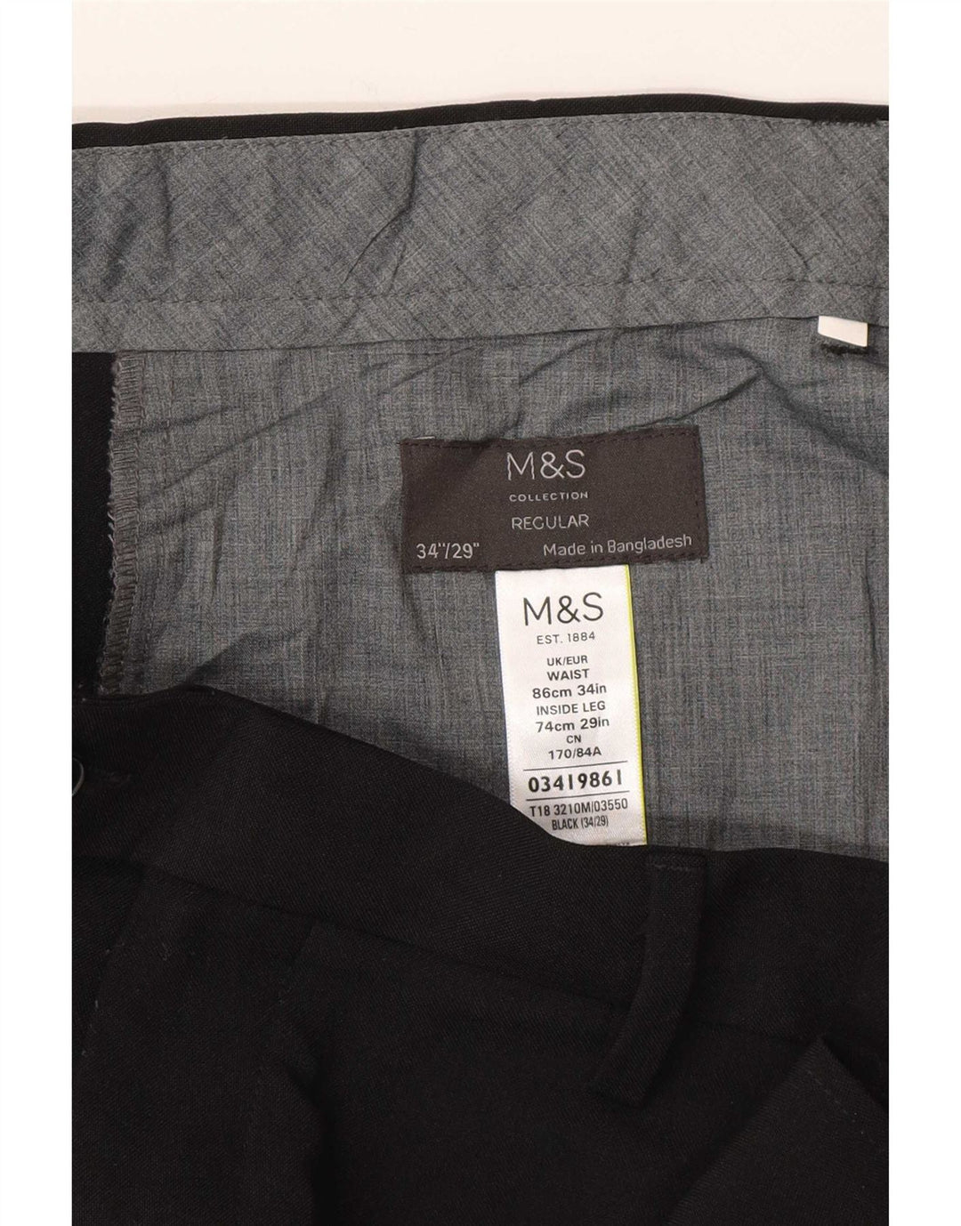 Marks & Spencer Herre Regular Suit Bukser W34 L29 Sort Polyester