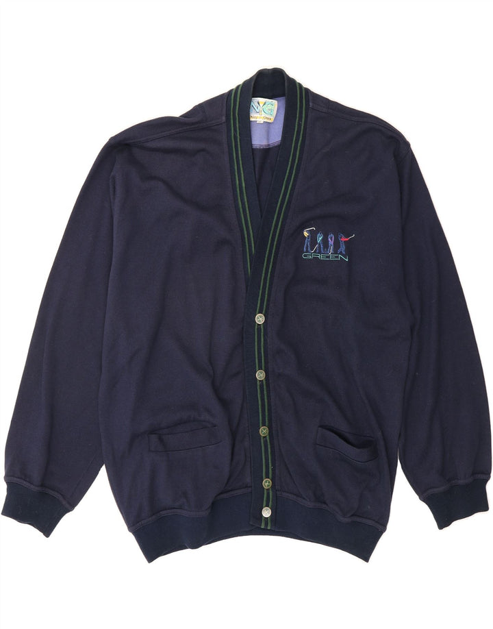 VINTAGE Mens Cardigan Sweater Medium Navy Blue Cotton Vintage Vintage and Second-Hand Vintage from Messina Hembry 