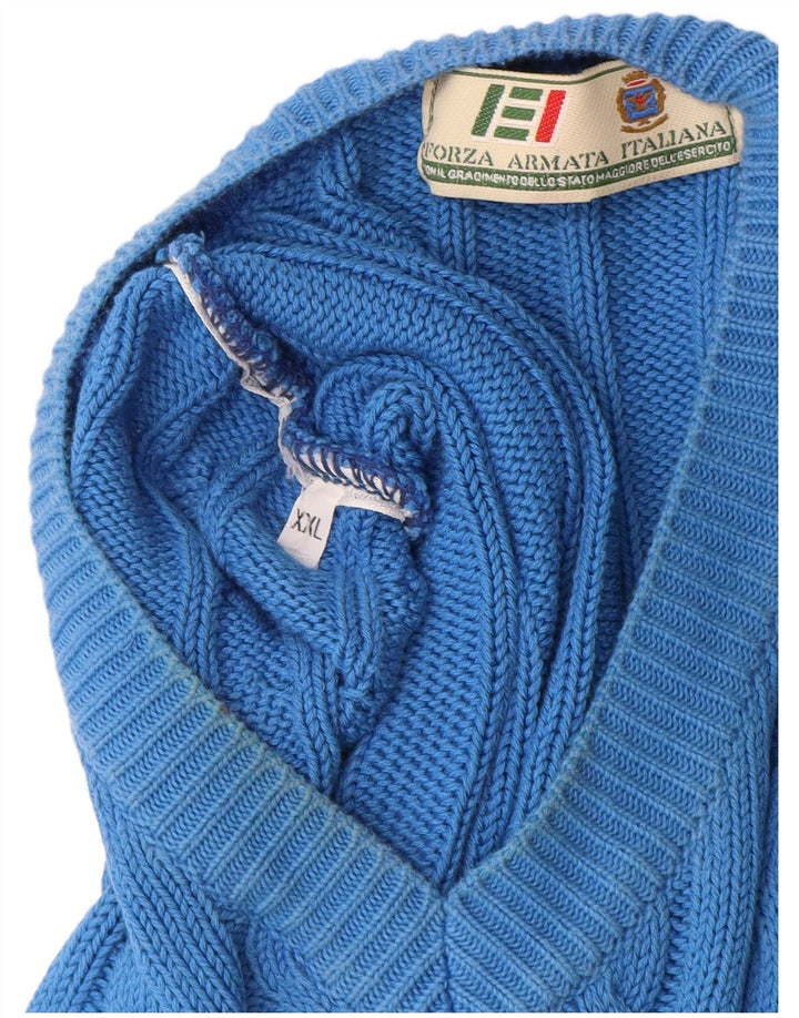 Vintage herre V-hals sweater 2XL blå bomuld