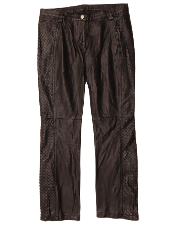 Vintage lige læderbukser til kvinder IT 42 Medium W28 L29 sort læder