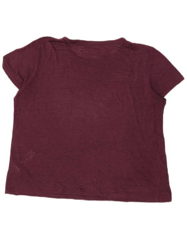 Massimo Dutti Dame T-Shirt Top UK 18 XL Burgundy Linen