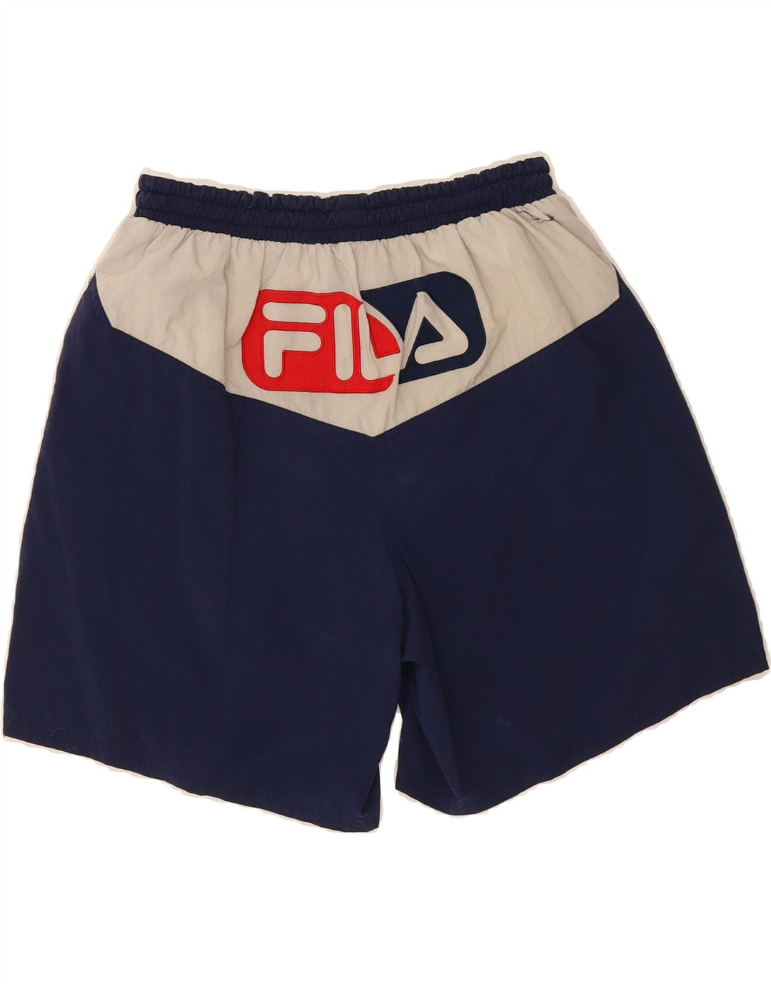 FILA Mens Graphic Sport Shorts Small Navy Blue Colourblock Nylon Vintage Fila and Second-Hand Fila from Messina Hembry 