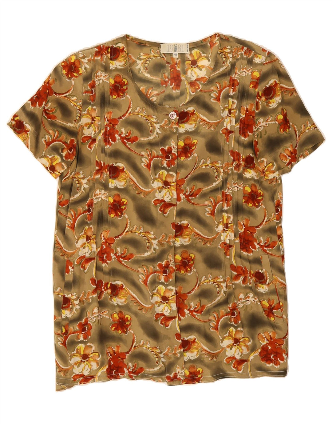 MARLY'S 1981 Womens Short Sleeve Shirt Blouse IT 40 Small Khaki Floral Vintage Marly's 1981 and Second-Hand Marly's 1981 from Messina Hembry 