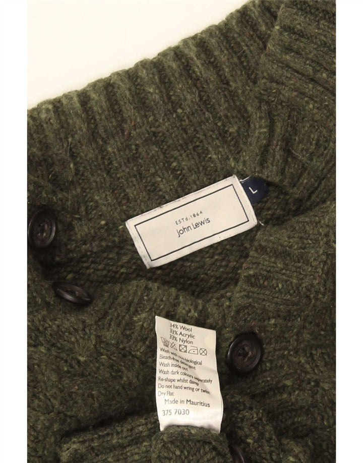 John Lewis Herre Button Neck sweater Large Khaki Wool