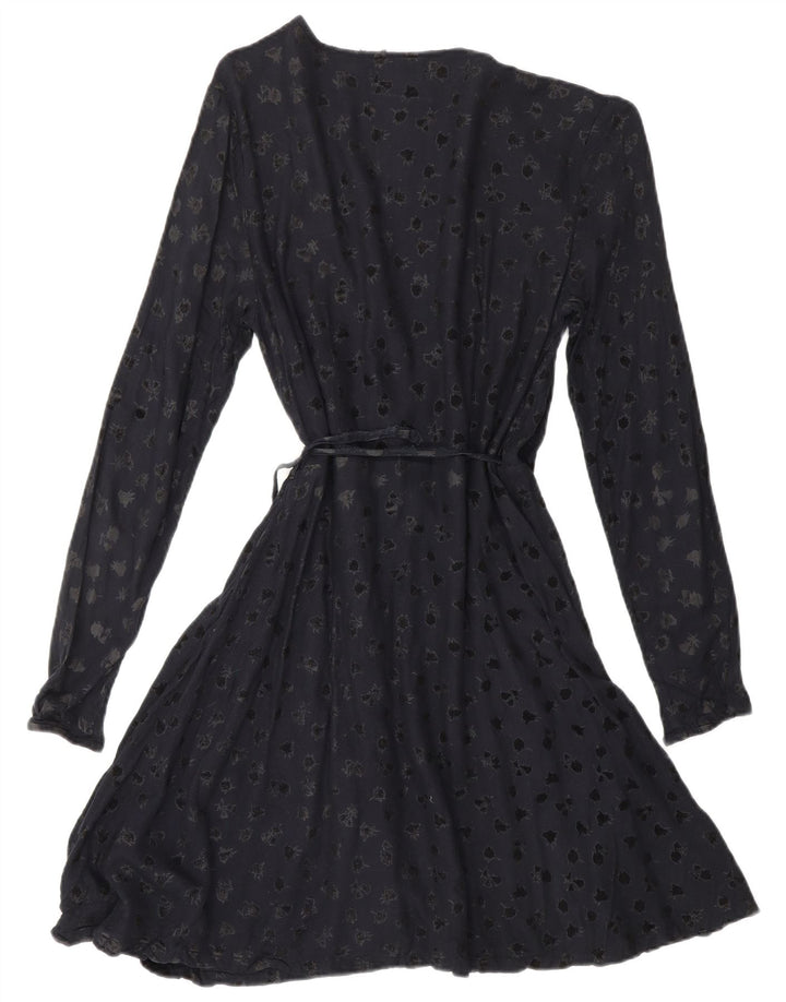 SUPERDRY kvinders abstrakt mønster langærmet slå-om-kjole UK 6 XS marineblå