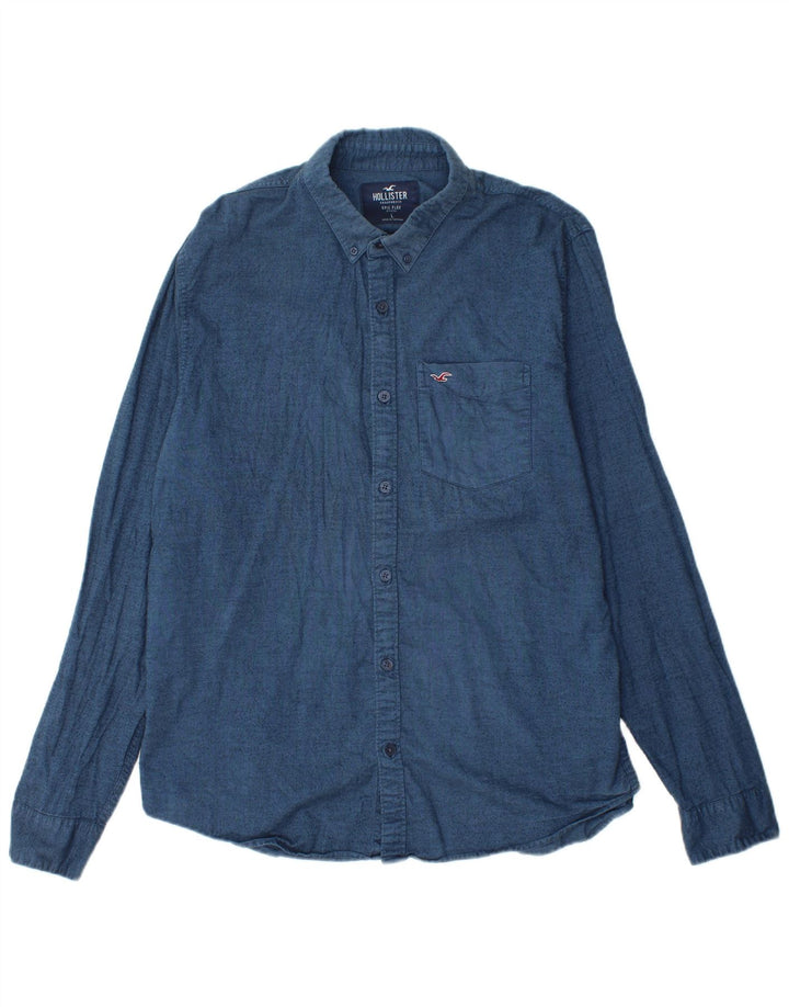 HOLLISTER Herreskjorte Large Navy Blue Flecked Bomuld