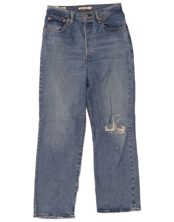 LEVI'S Dame Ribcage Distressed Straight Jeans W30 L29 Blå Bomuld