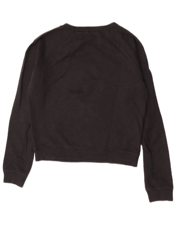 Benetton Womens Crop Graphic Sweatshirt Jumper UK 14 Medium Black