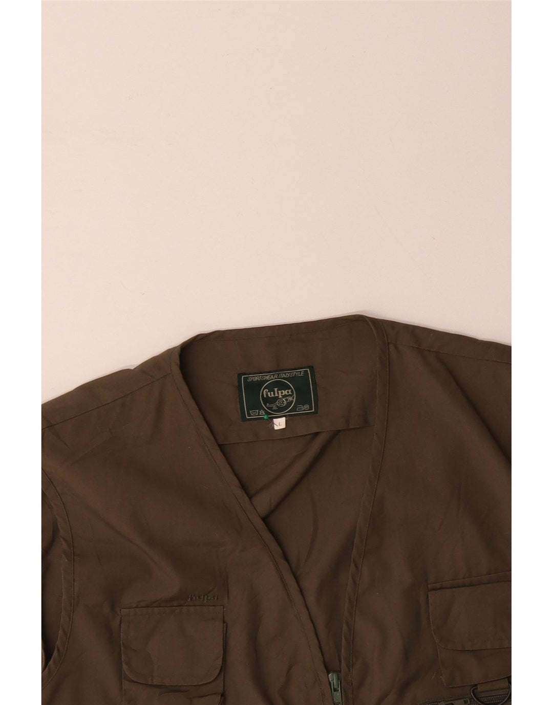 VINTAGE Herre Utility Gilet UK 40 Stor brun bomuld