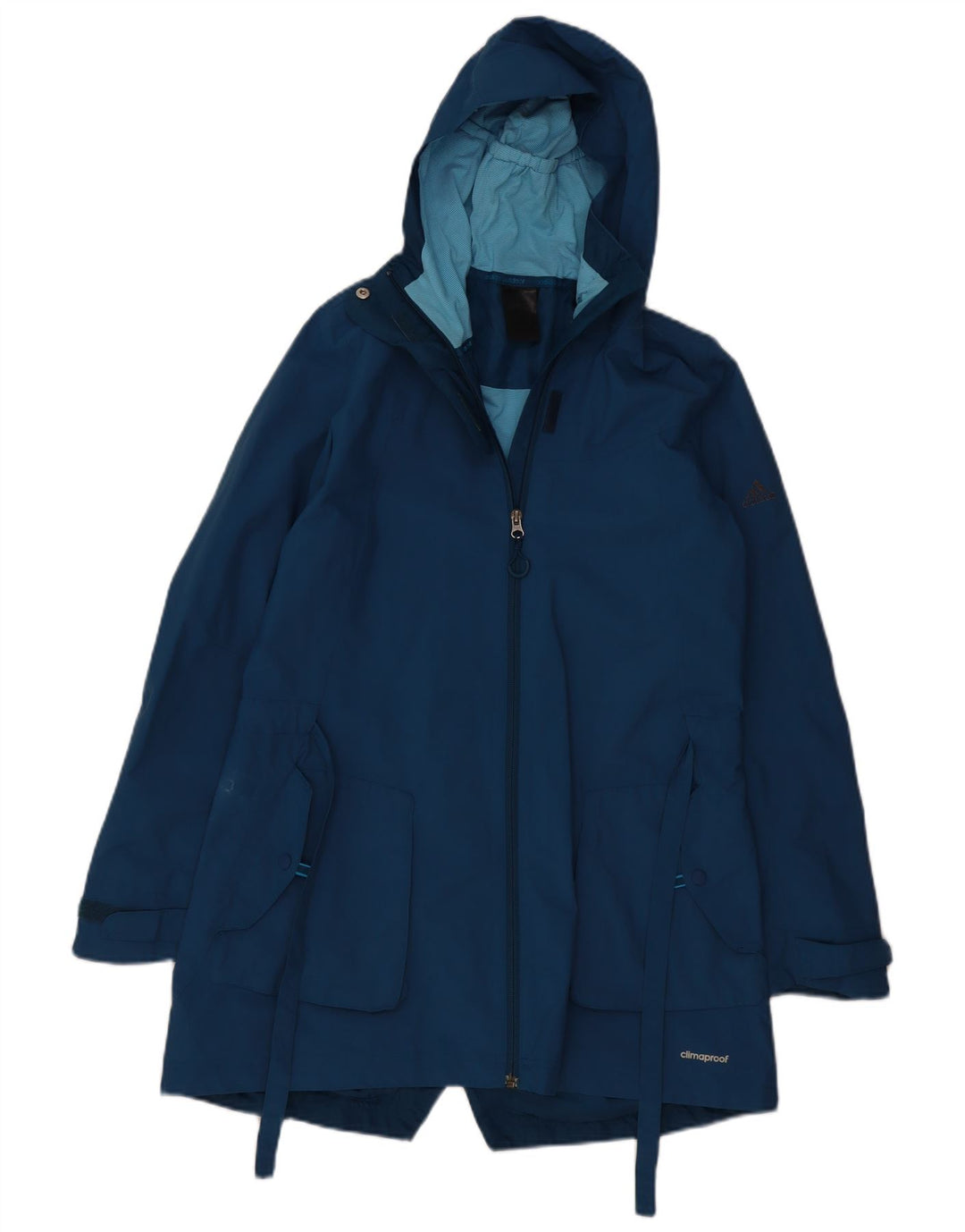 ADIDAS Dame Clima Proof Windbreaker Coat med hætte UK 14 Medium Blue