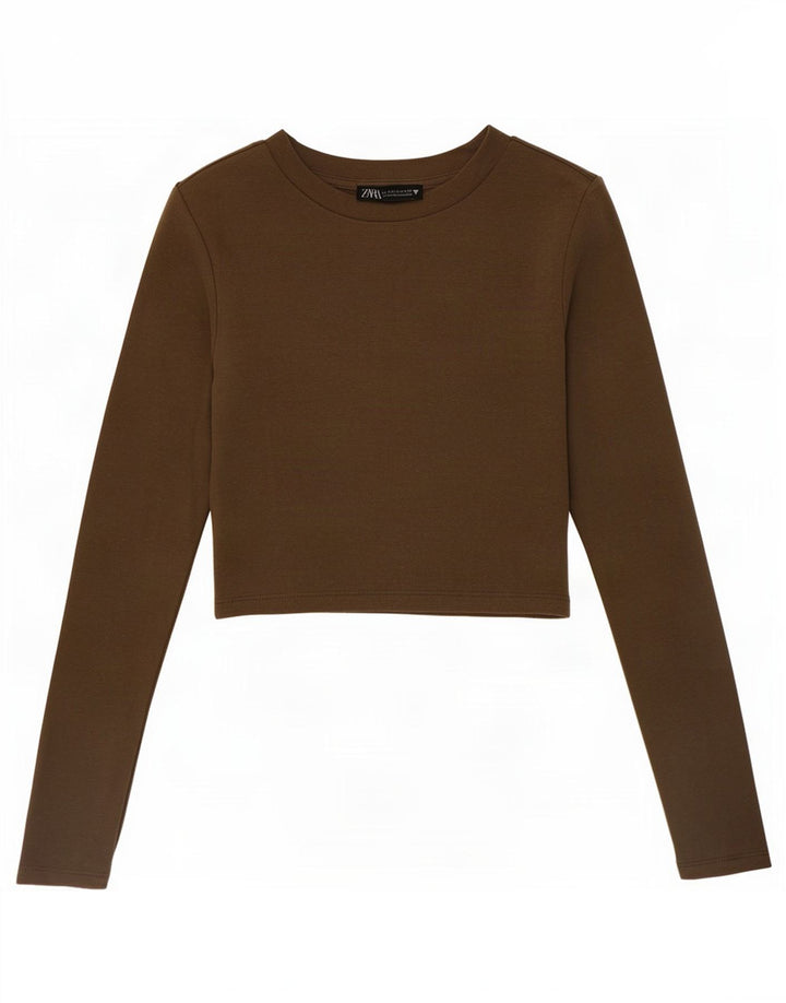 Zara Womens Crop Top Langærmet UK 8 Small Khaki