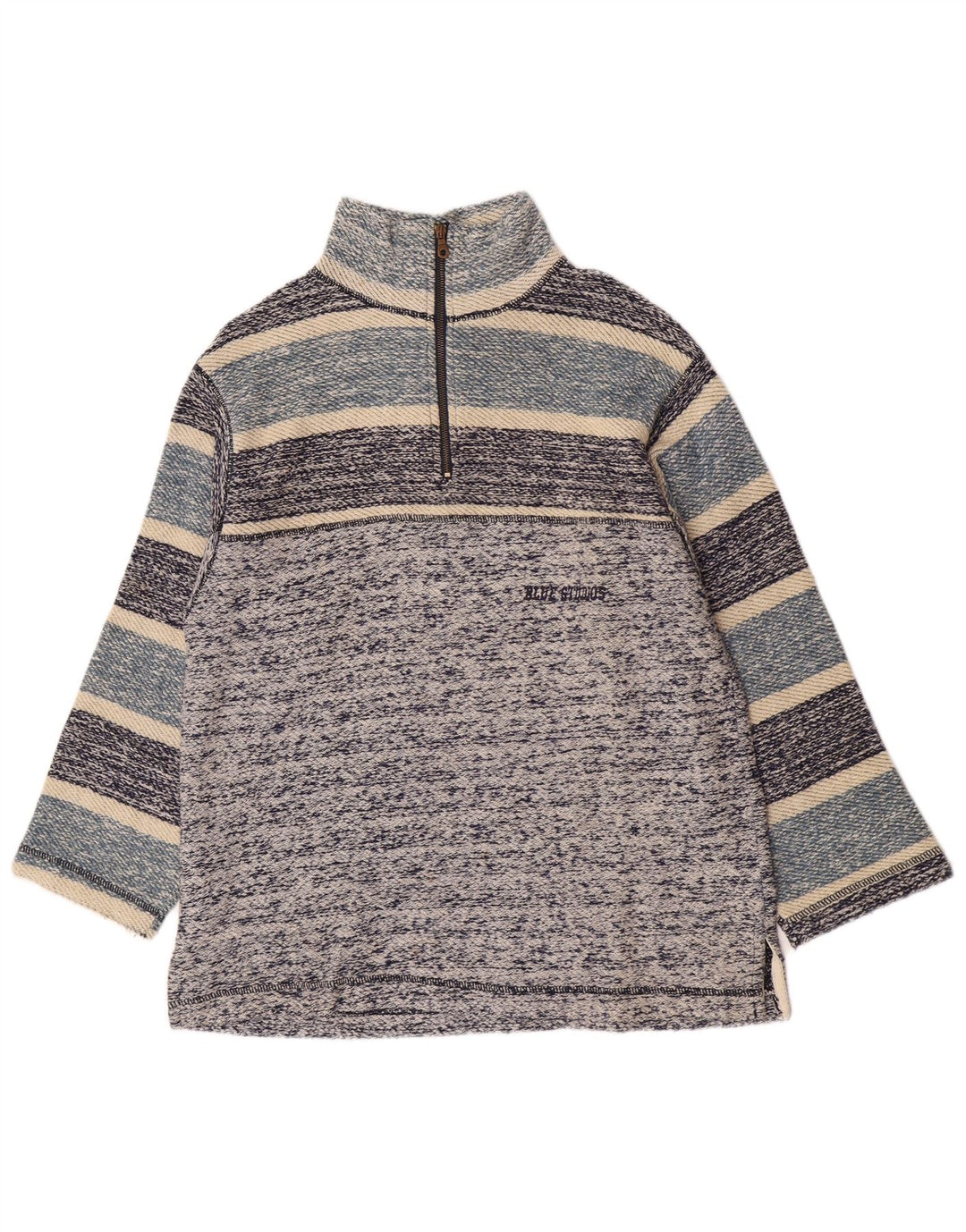 Vintage Herre 1/4 Zip Sweatshirt Jumper Medium Blå Stribet Retro