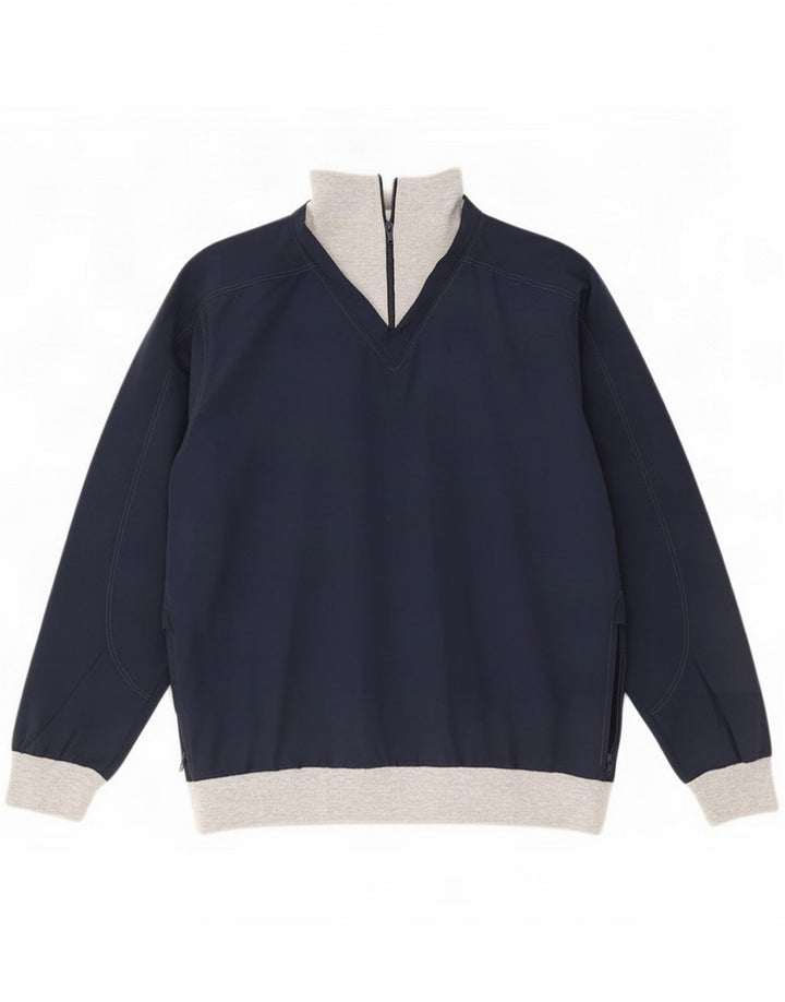 Vintage sweater med lynlås til mænd, træningsdragt Top 2XL Navy Blue Colourblock