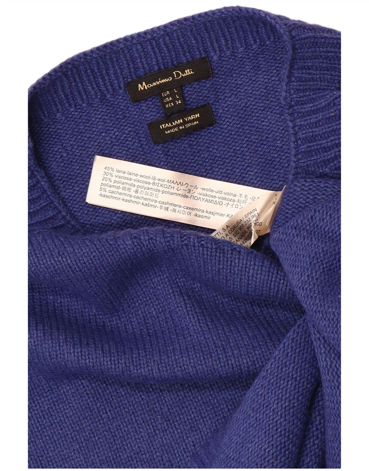 Massimo Dutti Dame Boat Neck Jumper Sweater UK 16 Large Navy Blue Wool