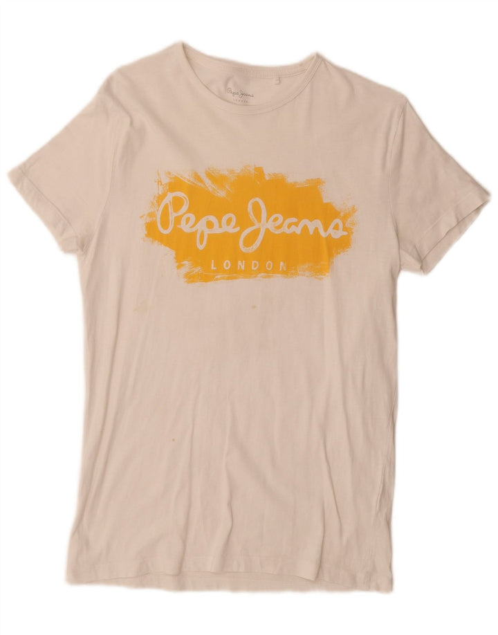 PEPE Jeans Herre Slim Grafisk T-Shirt Top Lille Hvid